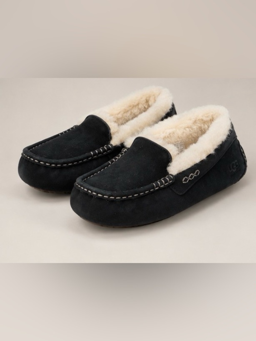 Black UGG Genuine Leather Moccasin Slippers